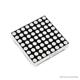 42MMX42MM 8x8 red dot matrix - a square electronic component featuring an 8x8 grid of circular white light-emitting diodes on a black surface.