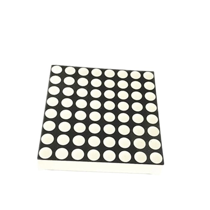 42MMX42MM 8x8 red dot matrix - a square black module with an 8x8 grid of circular white light-emitting diodes.