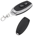 433MHz RF Wireless Remote Control Price - a black and silver remote with two buttons, a metal keychain attachment, and a view of its plain black back.