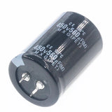 Black cylindrical 450V 560UF capacitor with two terminals for energy storage solutions