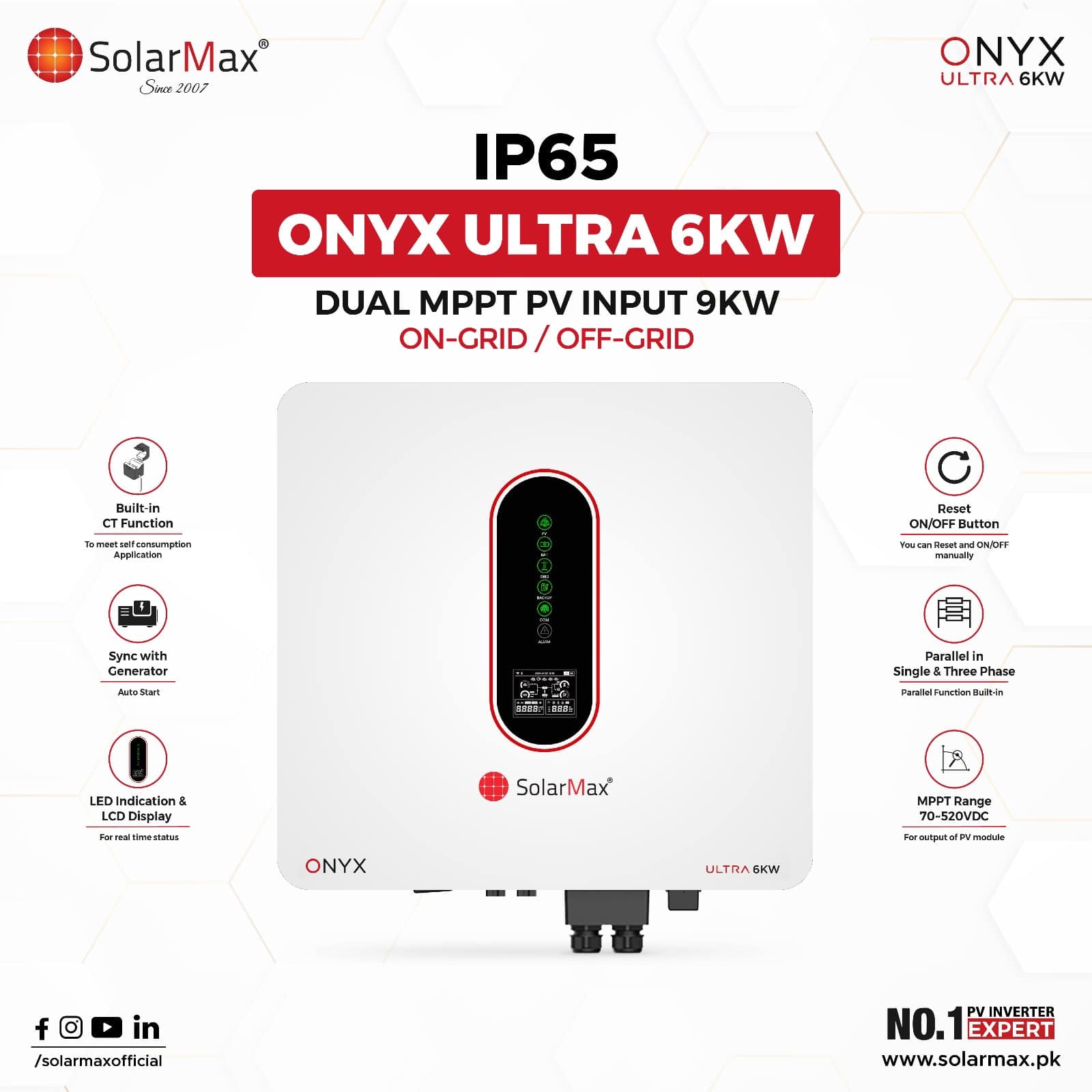 Solar Max SM-ONYX-UL-6KW (PV9000) hybrid inverter in Pakiatan
