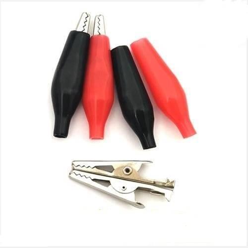 45mm Crocodile Clips Set Alligator Clip - two black and two red insulated clips alongside one bare metal clip on a white background.