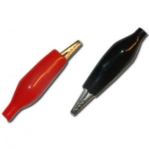 45mm Crocodile Clips Set Alligator Clip - one red and one black metal alligator clip with protective plastic sleeves.