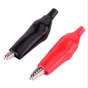 45mm Crocodile Clips Set Alligator Clip - one black and one red metal alligator clip with protective plastic sleeves.