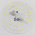 46 SMD LED 38W AC Driverless Round LED Light Panel 109.6mm - a white circular circuit board with 46 mounted LEDs, a central capacitor, and components.