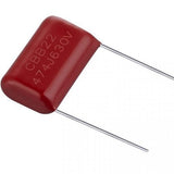 474J Polypropylene Film Capacitor - a red rectangular electronic component with two wire leads, marked with "CBB22 474J630V".