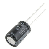 47uF 100V Capacitor Electrolytic - a black cylindrical electronic component with two metal wire leads and text printed on the side.
