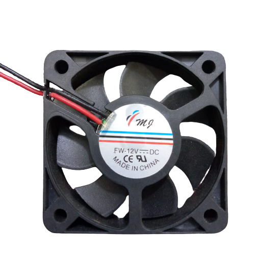 48MMX48MMX11MM 12V DC Fan - a square black cooling fan with a central label reading FW-12V DC and two wires, one red and one black, extending from it.