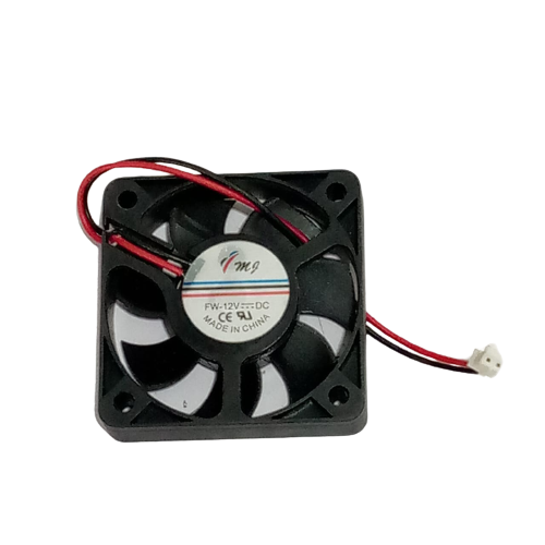 48MMX48MMX11MM 12V DC Fan - a square black cooling fan with black blades, a central label, red and black wires, and a white two-pin connector.