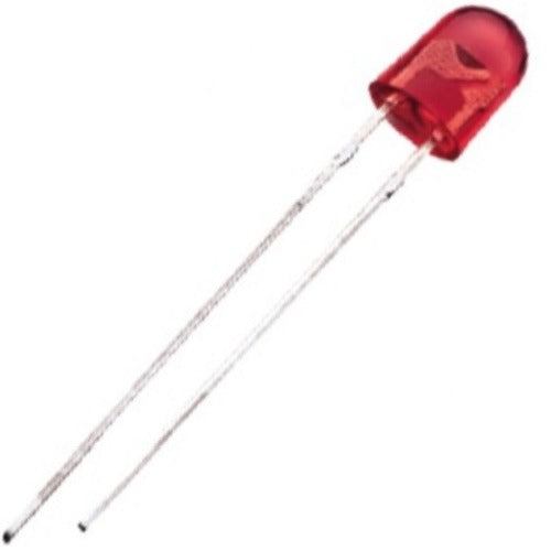 4mm Red Colour LED - a single red-tinted light-emitting diode with two long metal leads extending from the base.