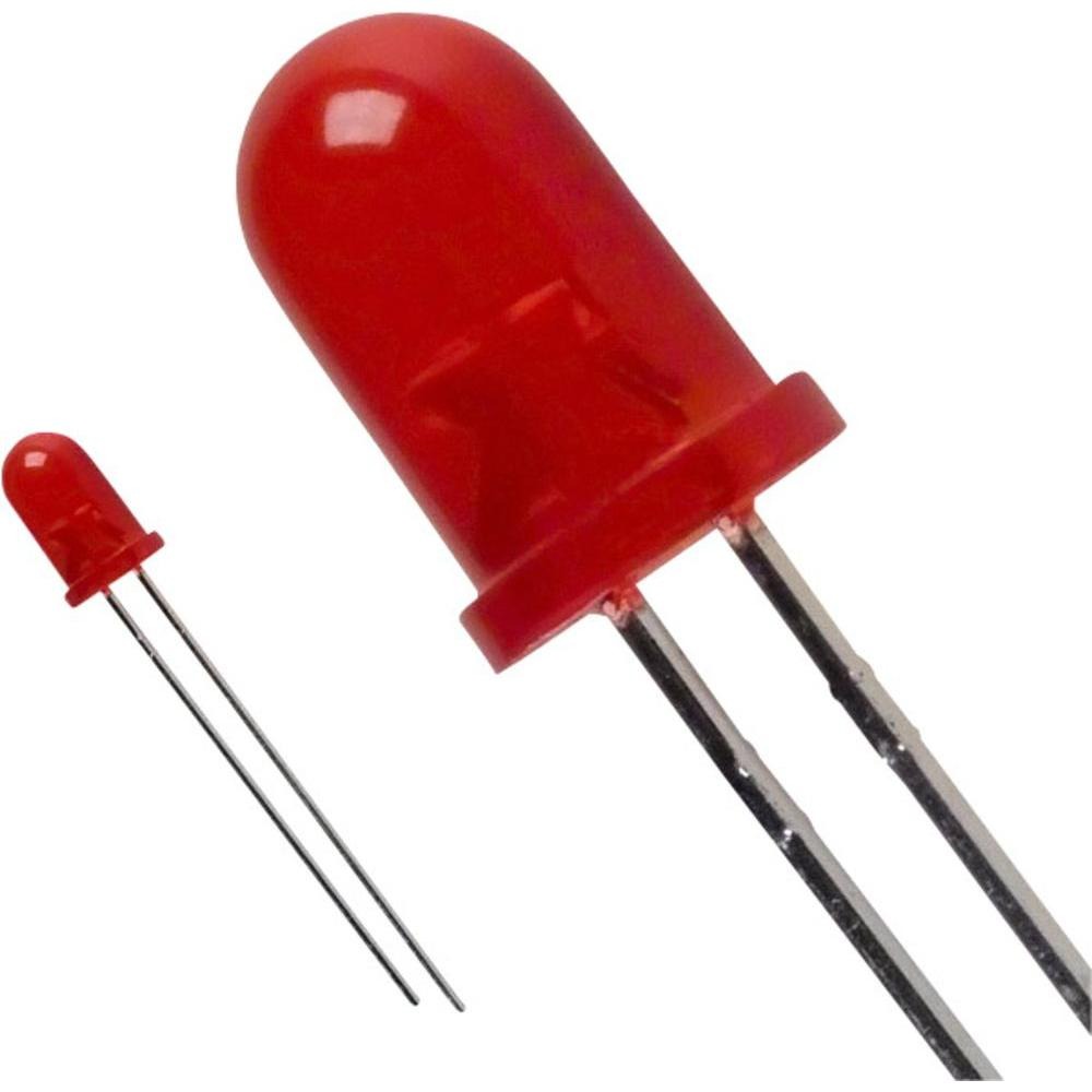 4mm Red Colour LED - a close-up view of one large red LED alongside a smaller version of the same component with two metal pins.
