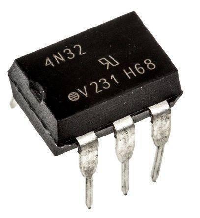 4N32 Optocoupler Photo Darlington Opto Isolator - a black, rectangular electronic component with six metal pins, featuring the text "4N32" and "V 231 H68" printed on its top surface.