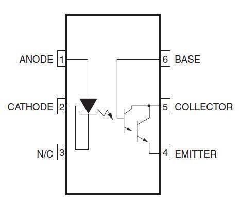 4N32 Optocoupler Photo Darlington Opto Isolator - an internal LED, a Darlington transistor pair, and six numbered pin connections.