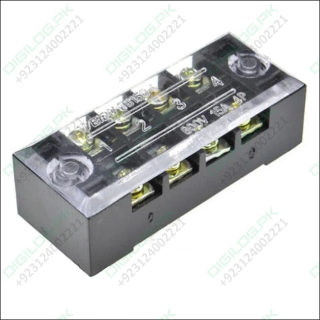 600V 15A 4P Dual Rows Covered Barrier Screw Terminal Block Strip connector