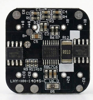 4s 10A BMS Battery Management System - Lithium Ion Protection Board ( Used ) - a square black circuit board with multiple surface-mount components, integrated circuits, and connection pads.