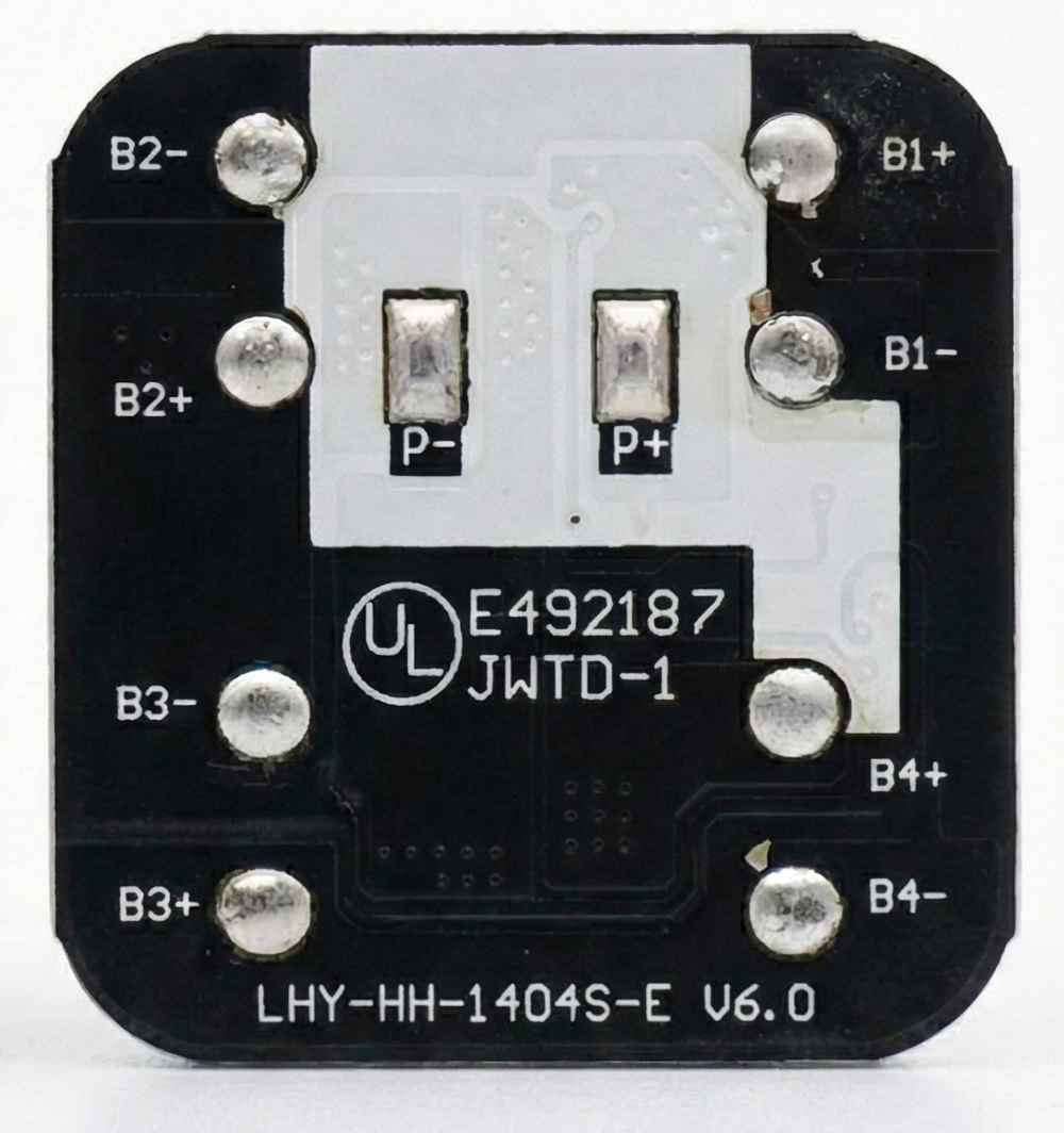 4s 10A BMS Battery Management System - Lithium Ion Protection Board ( Used ) - a square black circuit board with visible solder pads labeled B1 through B4, P+, and P-.
