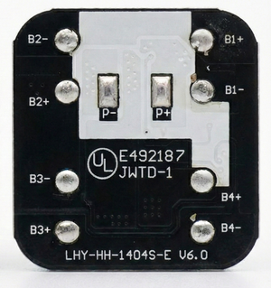 4s 10A BMS Battery Management System - Lithium Ion Protection Board ( Used ) - a square black circuit board with visible solder pads labeled B1 through B4, P+, and P-.