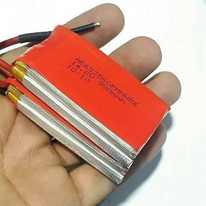 4s 14.8V 980mAh LiPo Battery - two stacked red rectangular battery cells with visible black and red wires and printed technical text.