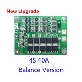 4s BMS 4s 40A BMS Li-ion Battery Protection Board Balanced Version 40 A BMS: - a rectangular green circuit board with multiple MOSFETs, resistors, and labeled voltage connection points.