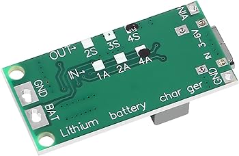4S Type C 16.8V Step-Up Boost LiPo Polymer Li-ion Charger 14.8Vdc 18650 Lithium Battery - a green rectangular circuit board with a USB-C port, solder pads, and printed labels for 2S, 3S, 4S.