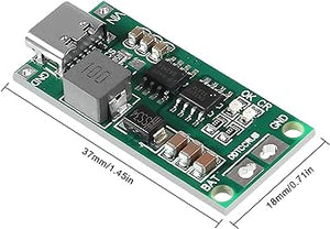4S Type C 16.8V Step-Up Boost LiPo Polymer Li-ion Charger 14.8Vdc 18650 Lithium Battery - a green circuit board with a USB-C port, a power inductor, two ICs, and labeled battery terminals.