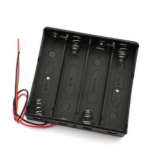 4x 18650 Battery Cell Holder Storage Box Case - a black plastic rectangular holder for four batteries with attached red and black wire leads.
