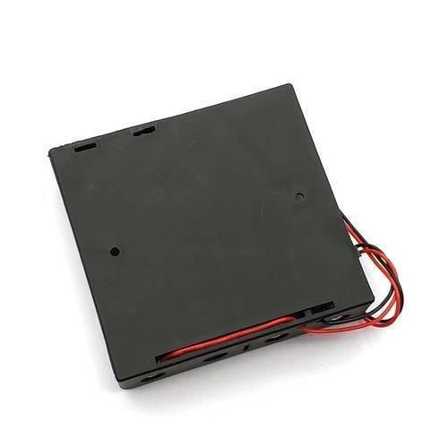 4x 18650 Battery Cell Holder Storage Box Case - shown as a black plastic enclosure with red and black wires extending from the side.