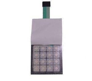 4x4 Arduino Keypad Matrix With Up Down Keys - a flat, black 16-button membrane keypad with a white adhesive backing and a ribbon cable connector.