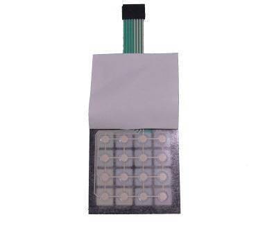 4x4 Arduino Keypad Matrix With Up Down Keys - a flat, black 16-button membrane keypad with a white adhesive backing and a ribbon cable connector.