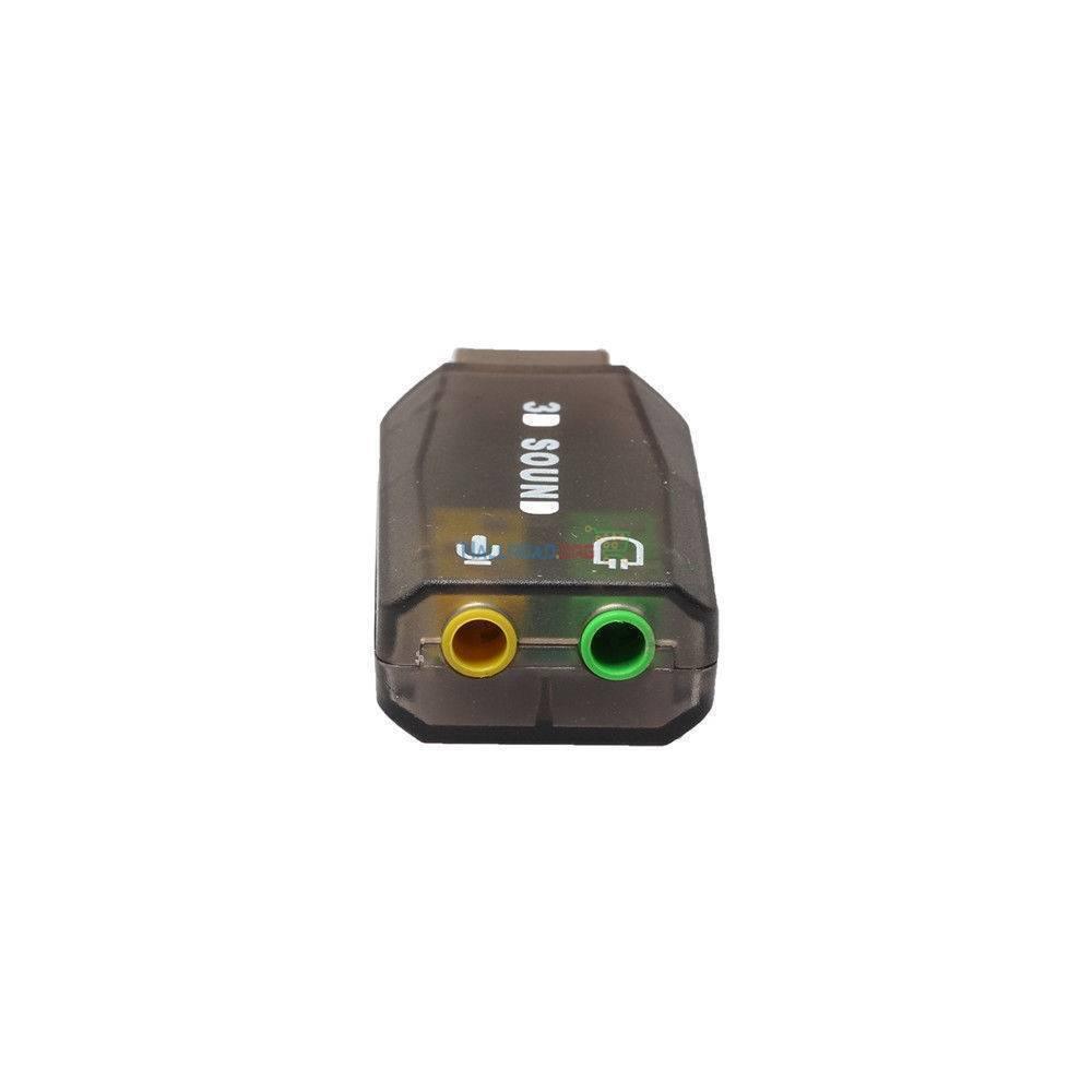 5.1usb To 3.5mm Mic Headphone Jack Stereo Headset 3d Sound Card Audio Adapter - a black translucent USB sound card with one yellow microphone port and one green headphone port labeled 3D SOUND.