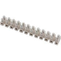 5 Amp Connector Strip, 12 Way PVC - a long, translucent white plastic terminal block featuring twelve pairs of screw-down wire connection points.