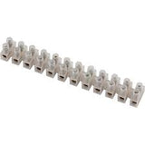 5 Amp Connector Strip, 12 Way PVC - a long, translucent white plastic terminal block featuring twelve pairs of screw-down wire connection points.