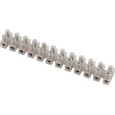 5 Amp Connector Strip, 12 Way PVC - a long, translucent white plastic terminal block featuring twelve pairs of screw-down wire connection points.