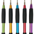 5 in 1 M8222 Precision Screwdriver Set Multi Color For Mobile Repair - five precision screwdrivers with black grips and green, gold, blue, red, purple.