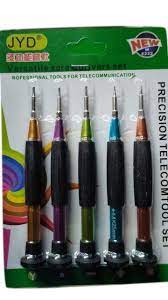 5 in 1 M8222 Precision Screwdriver Set Multi Color For Mobile Repair - a retail blister pack containing five multi-colored precision screwdrivers with black rubber grips.