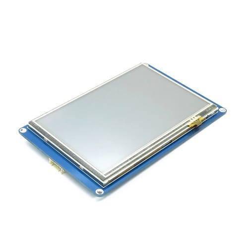 5 Inch LCD HMI TFT Intelligent Touch Display Module Nextion NX8048T050 - shown as a rectangular screen mounted on a blue circuit board with a white connector.
