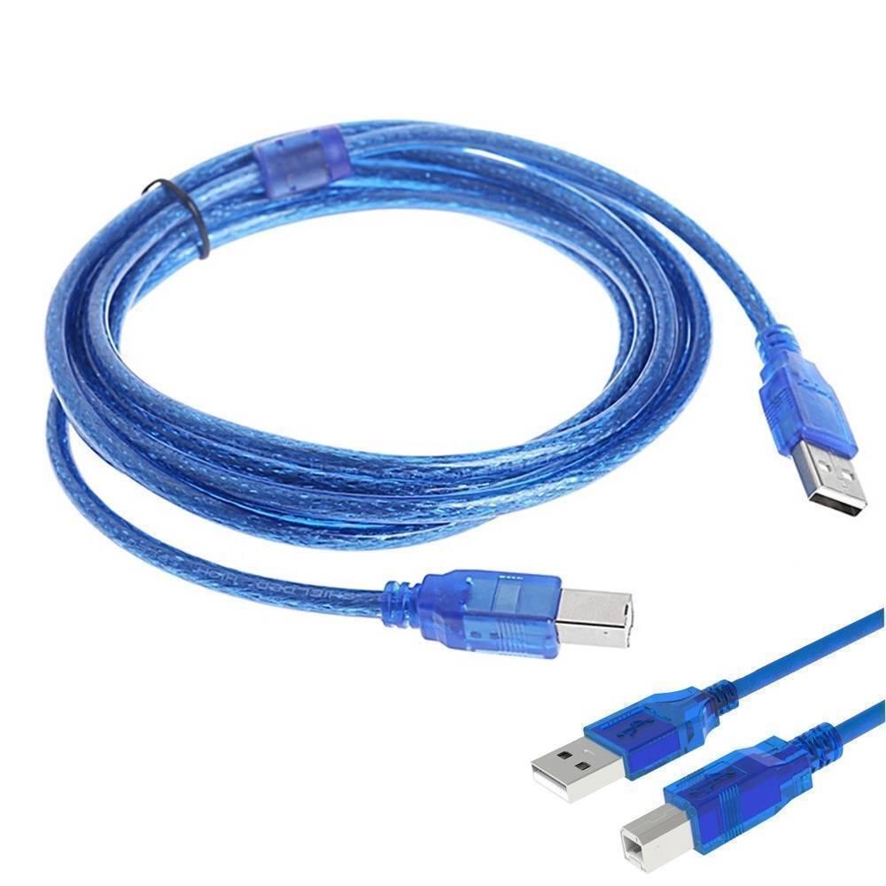 5 Meter USB a To USB b Cable For Arduino Uno And Arduino Mega - a coiled blue translucent cable with a USB-A and a USB-B connector.