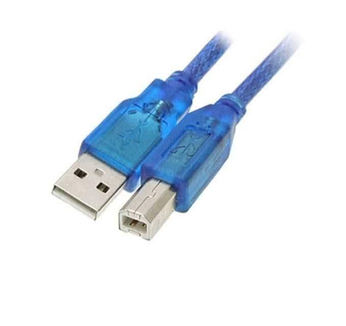 5 Meter USB a To USB b Cable For Arduino Uno And Arduino Mega - a blue, translucent-cased USB A to USB B cable with a braided blue cable.