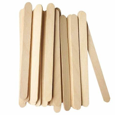5 pcs 115MMX10MM ice Stick - a stack of light-colored, flat wooden craft sticks with rounded ends arranged vertically on a white background.