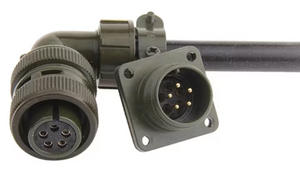 5 Pin Military Connector - High-Performance & Durable | Digilog.pk - an olive green 90-degree angled cable connector paired with a matching square-flange panel-mount connector.