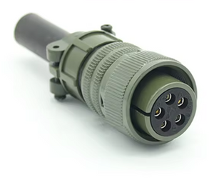 5 Pin Military Connector - High-Performance & Durable | Digilog.pk - olive green, cylindrical circular connector with five internal pin sockets and a black cable strain relief at the rear.