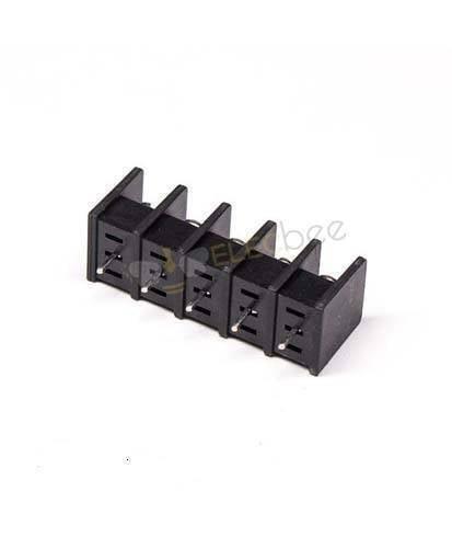 5 Pin Terminal Block Connector Straight Through Hole Black Barrier Terminal - five-position barrier-style connector with straight through-hole pins arranged in a single row.