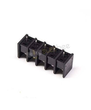 5 Pin Terminal Block Connector Straight Through Hole Black Barrier Terminal - five-position straight through-hole barrier terminal block with visible metal pins.