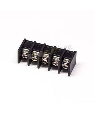 5 Pin Terminal Block Connector Straight Through Hole Black Barrier Terminal - shown as a black, five-position screw terminal block on a white background.