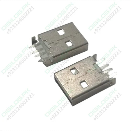 Two USB connectors with solder pins for USB-A Board Mount Connector Male TH mount angle