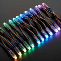 50 LED’s Pack 12mm Neo Pixels Addressable LED Diffused Digital RGB Pixel LED Light - a string of multi-coloured glowing LED bulbs with wire leads.