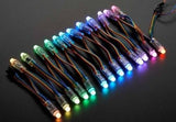 50 LED’s Pack 12mm Neo Pixels Addressable LED Diffused Digital RGB Pixel LED Light - a string of multi-coloured glowing LED bulbs with wire leads.