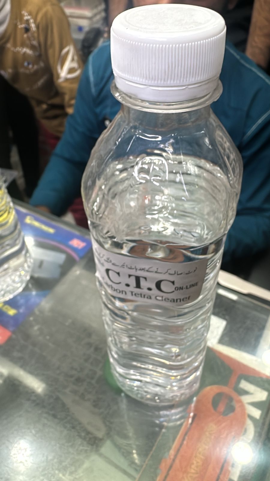 500ML Ctc Carbon Tetrachloride Cleaner Self Pickup Only - a clear liquid in a transparent plastic bottle with a white screw cap and a label reading C.T.C. Carbon Tetra Cleaner.