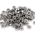 500pcs Metric M3 Nuts Hex Style - shown as a large pile of silver-coloured, hexagonal metal nuts with threaded centers.