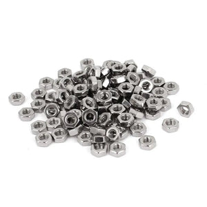 500pcs Metric M3 Nuts Hex Style - shown as a large pile of small, silver-coloured hexagonal metal nuts with threaded centers.